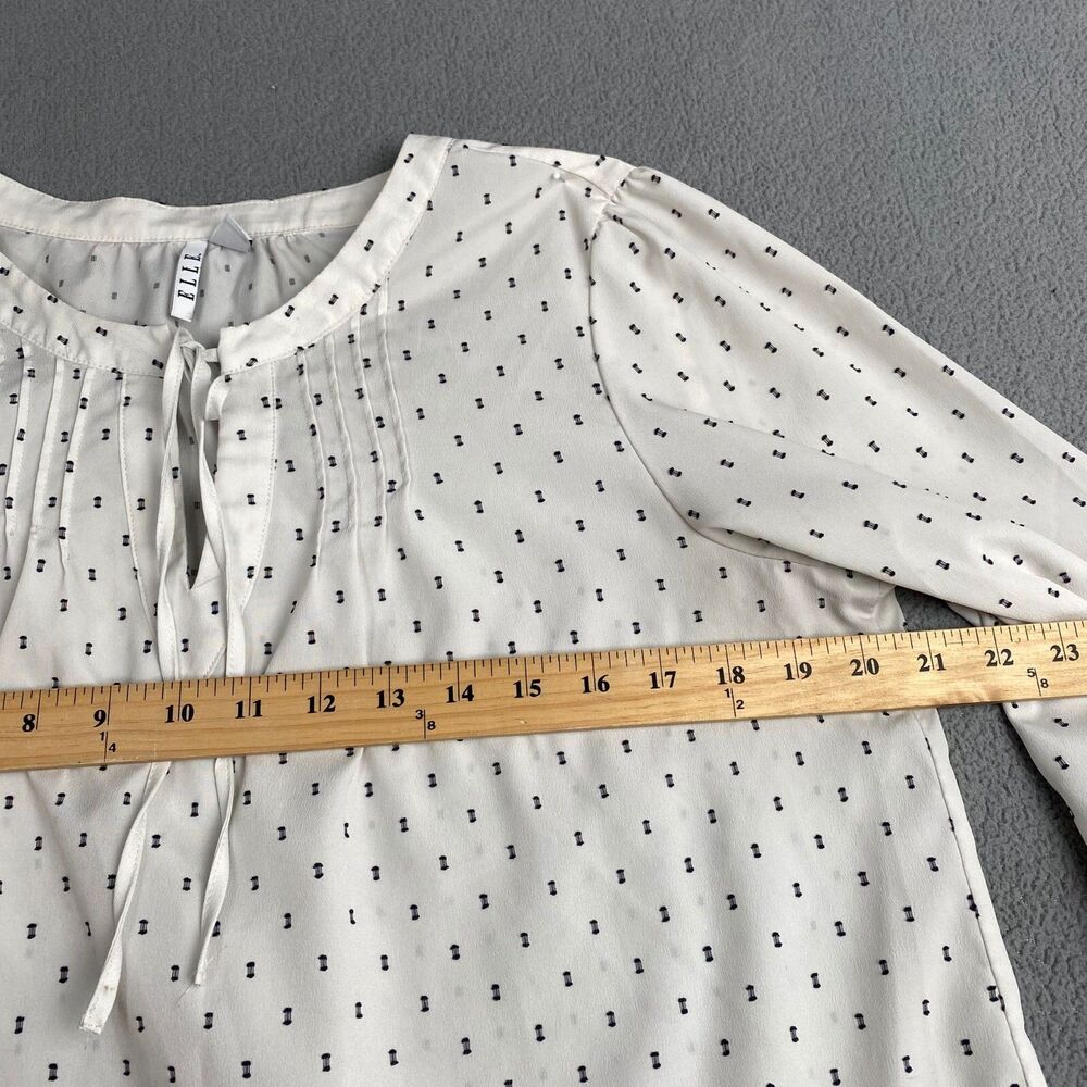 Elle Women’s size Large White Black Polka Dots Pleated Half Sleeves Blouse - Picture 4 of 13